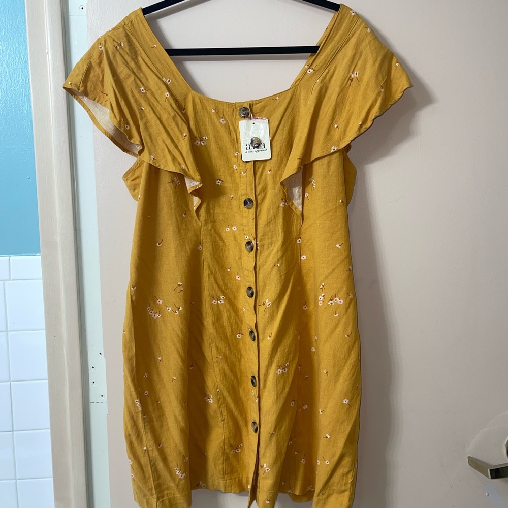 Brand NEW A.N.A yellow button summer dress size Large